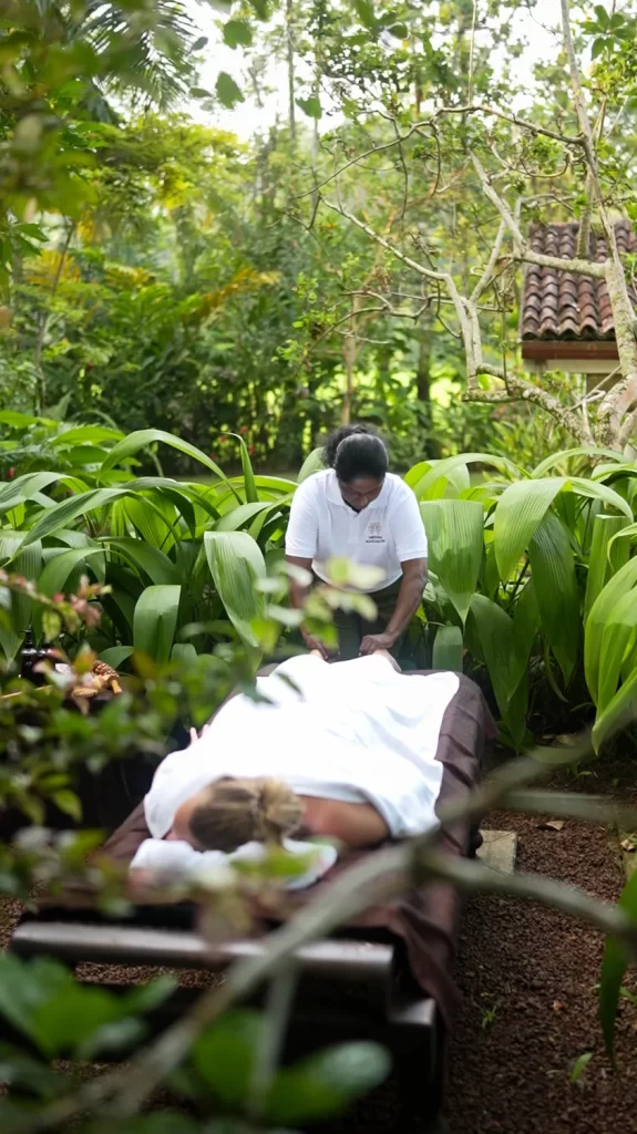 Ayurvedic treatment in the garden at Medusa Bungalow, with oils prepared by hand