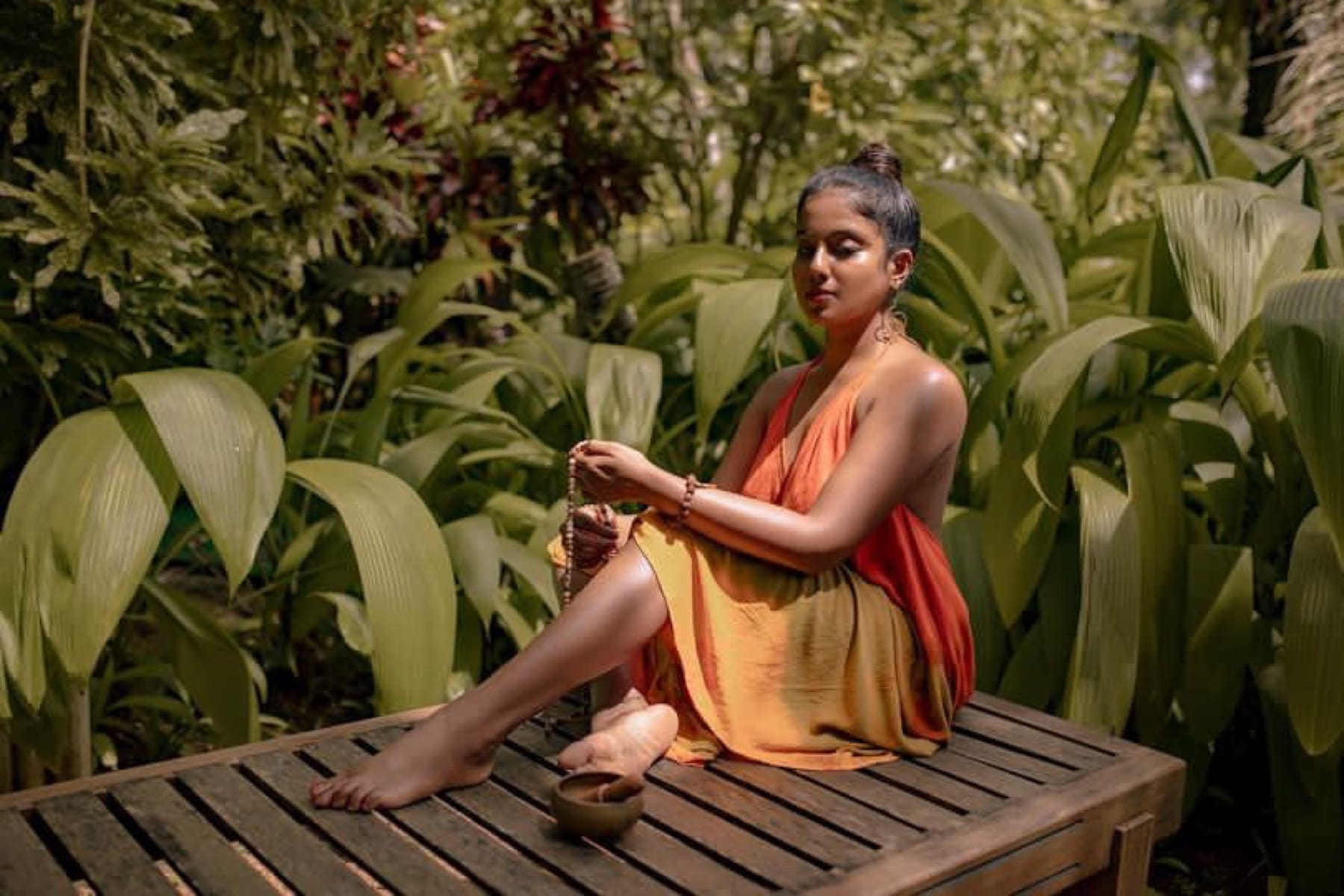 Mindful yoga in garden